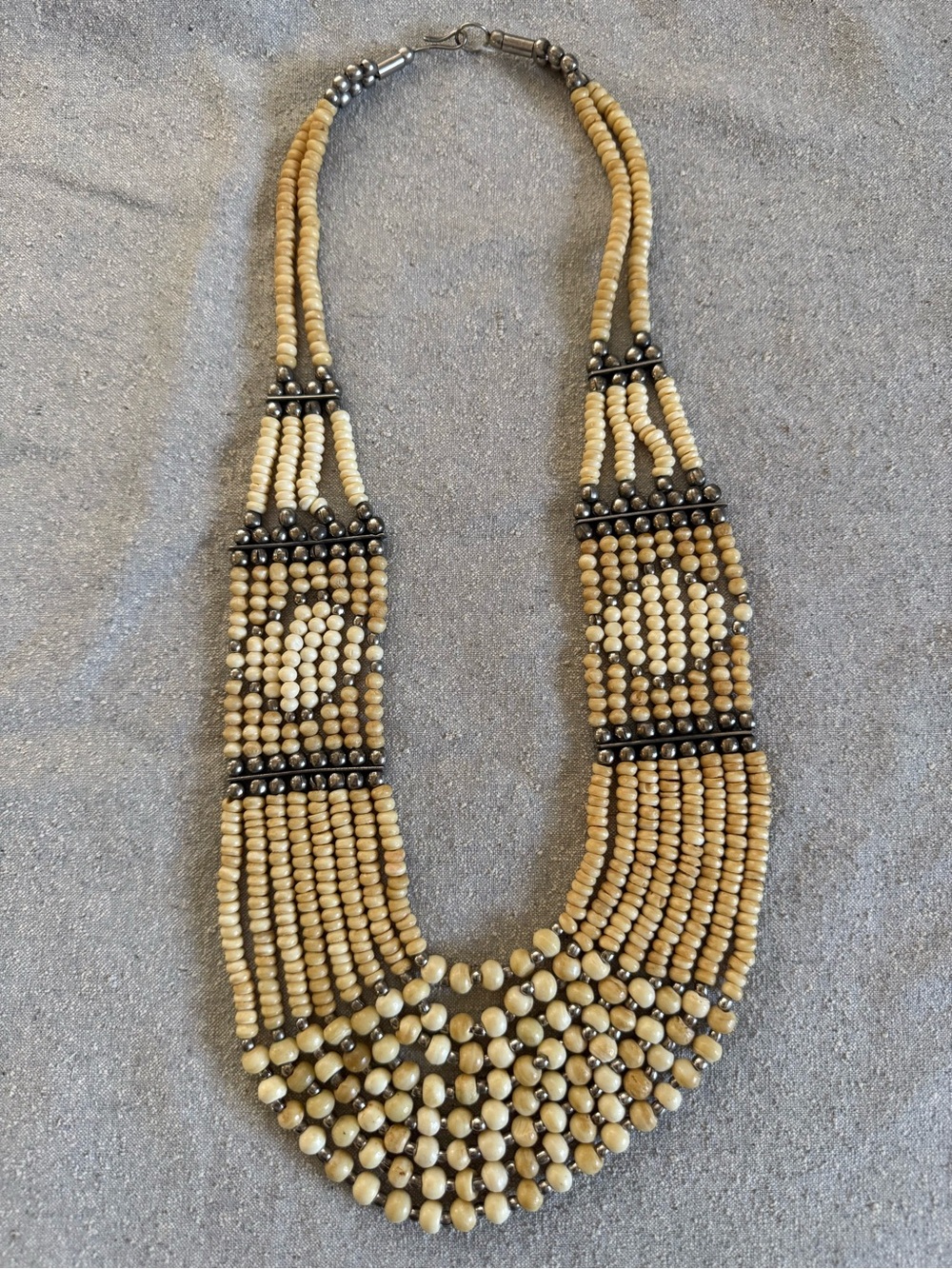 Vintage Multi Strand Beaded Boho Style Bone Bead Necklace 🌞